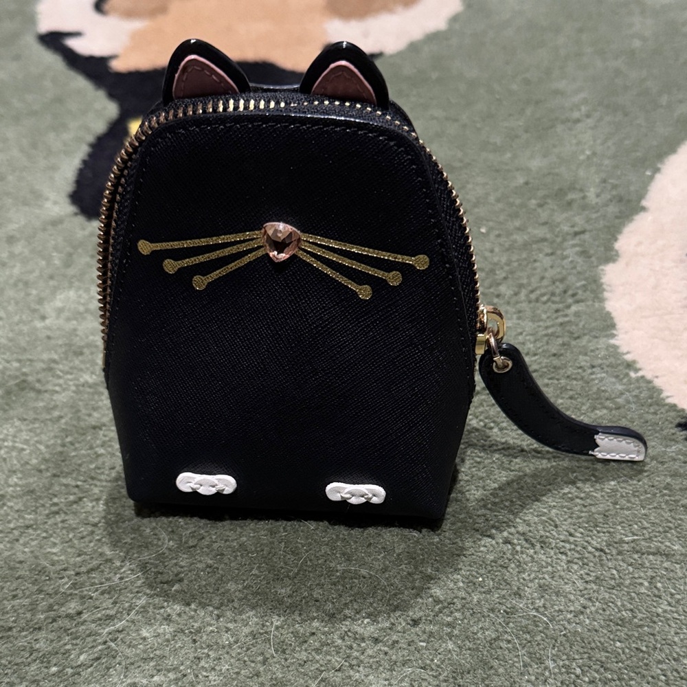 kate spade Black Cat Coin Bag with Gold Accents